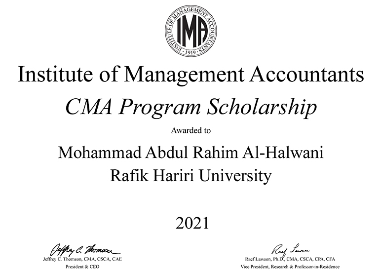 Proudly ten CBA students receive IMA scholarships to prepare and earn their CMA certification